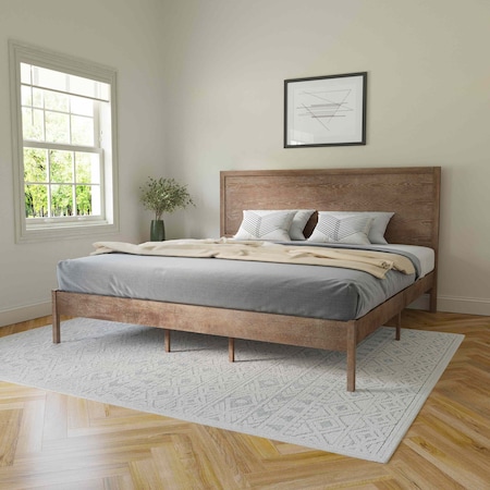 Flash Furniture LT Brown King Wooden Platform Bed with Headboard MG-09004KB-K-OAK-GG